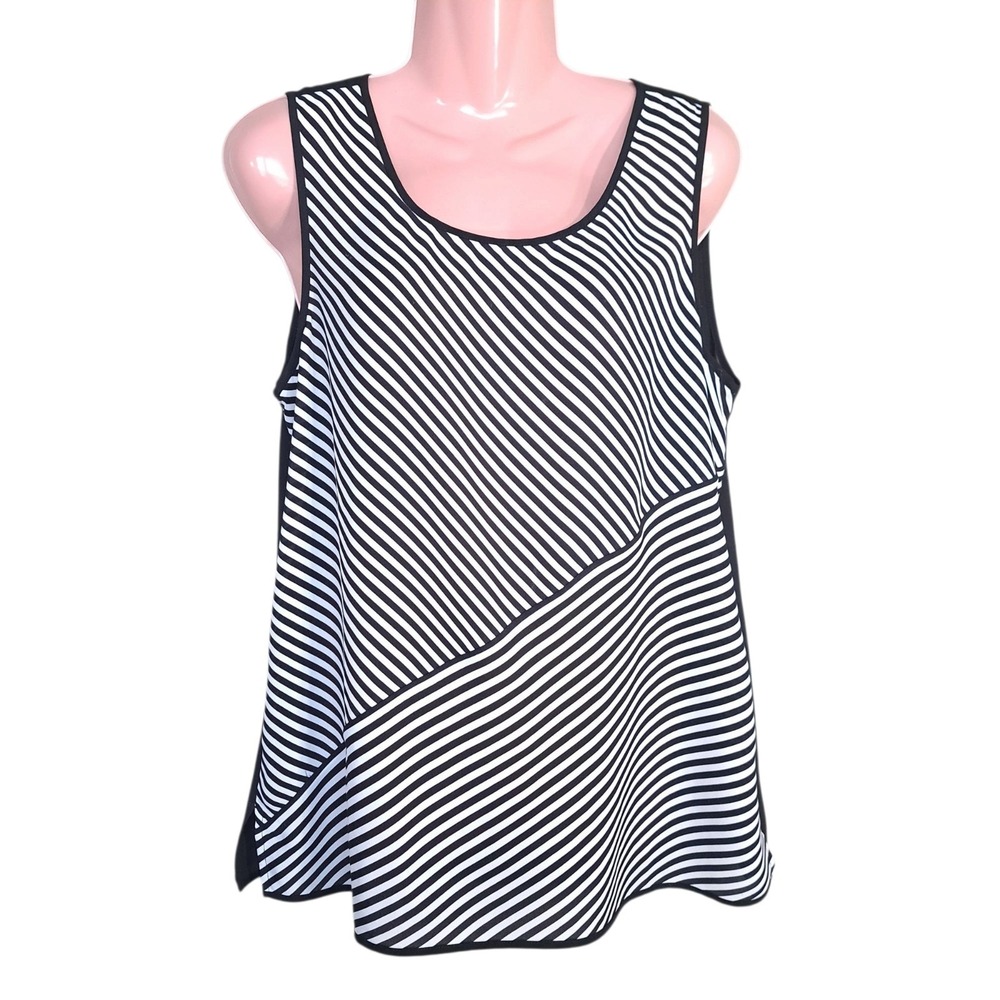 Chico's Women's‎ Blouse Size 1 Black/White Striped Pullover Sleeveless